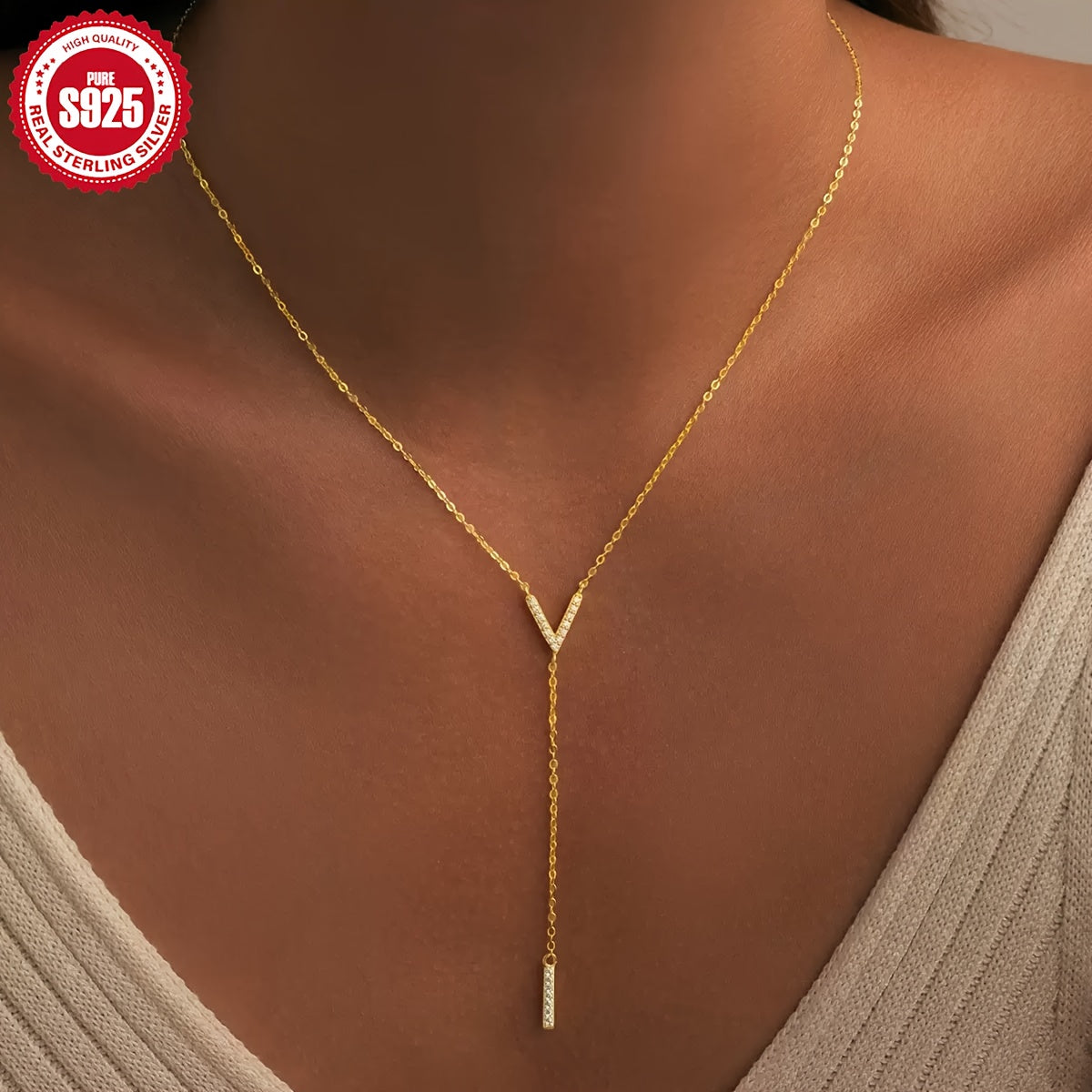 AURÉLLE V‑Tassel Necklace